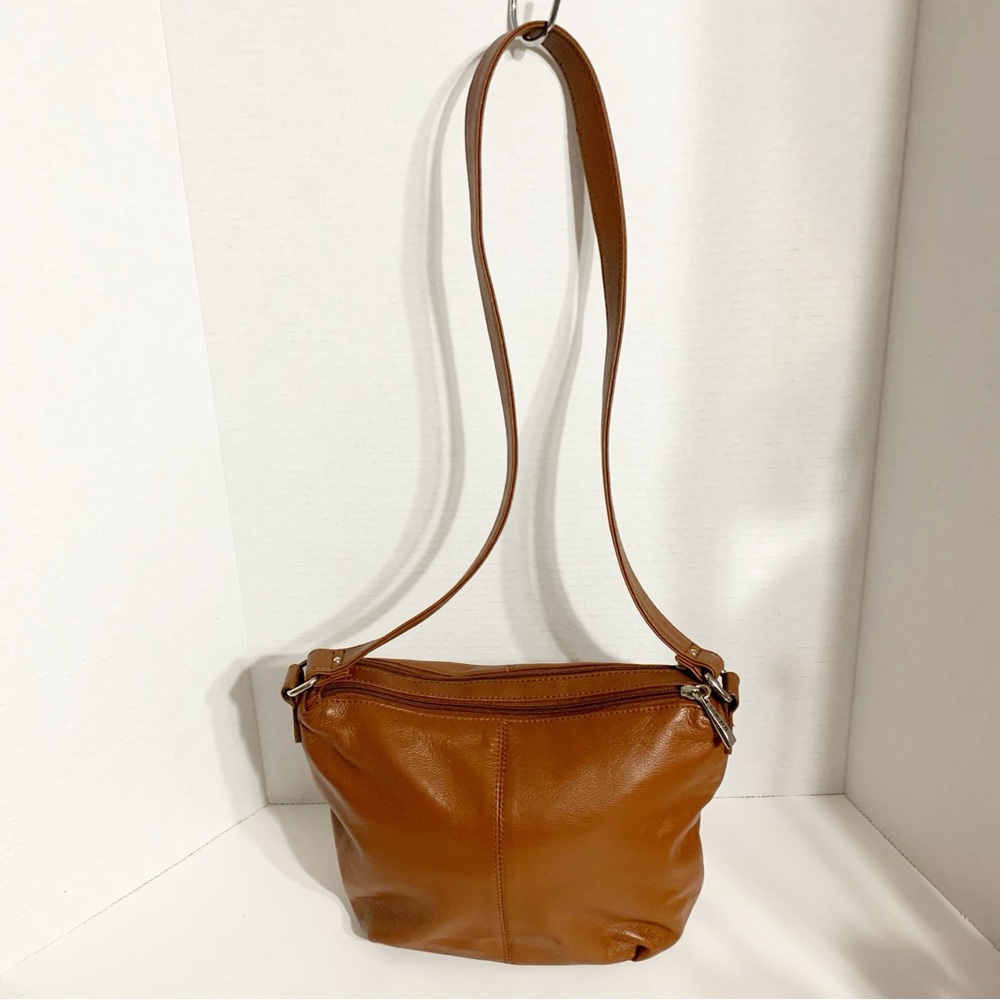 Stone and Co. Brown Leather Crossbody Shoulder Bag Fully Lined in Blue Pockets - Picture 3 of 16